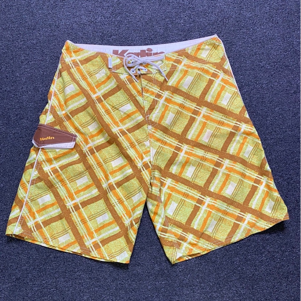 Katin Board Shorts Multicolor Plaid Mens 34 Retro Lace Up Swim Trunks Outdoors